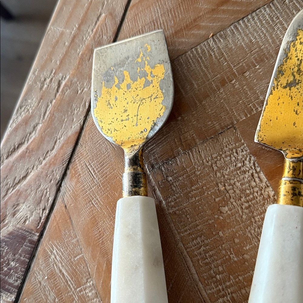 West Elm Gold and White Cheese Knife Set - Picture 4 of 6